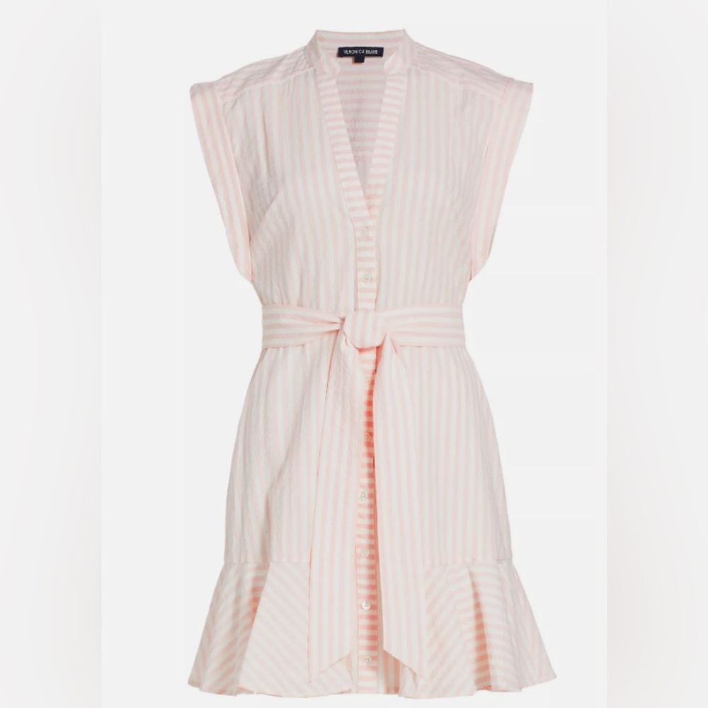 Veronica Beard Avella Tie Waist Pink / White Seersucker Dress
